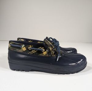 Sperry Top Sider Duck Boots Womens Size 8 Waterproof Low Rain Shoe Blue Plaid